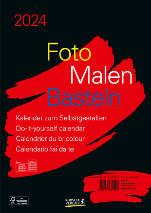 Foto-Malen-Basteln Bastelkalender A4 schwarz 2024 von Korsch Verlag
