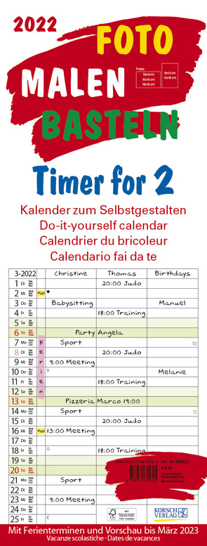Foto-Malen-Basteln Timer for 2 2022 von Korsch Verlag