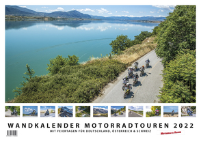 Foto-Wandkalender Motorradtouren 2022 DIN A2 quer mit Feiertagen für Deutschland, Östereich und die Schweiz – Mit Platz für Notizen