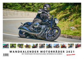 Foto-Wandkalender Motorräder 2021 A3 quer mit Feiertagen für Deutschland, Östereich und die Schweiz – Mit Platz für Notizen