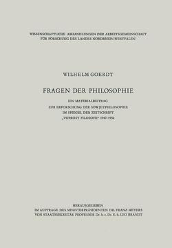 „Fragen der Philosophie“ von Goerdt,  Wilhelm