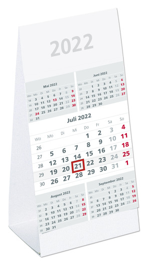 Tischaufstellkalender 5 Monate 2022 – 10,5×21 cm – 5 Monate auf 1 Seite – mit Kopftafel und Datumsschieber – Mehrmonatskalender – 982-0000