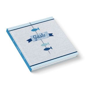 Gästebuch „3 blaue Fische“ (Hardcover 21×21 cm, Blankoseiten)