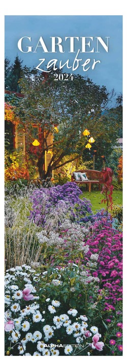 Gartenzauber 2024 – Streifenkalender 15×42 cm – mit viel Platz für Eintragungen – Gärten – Bildkalender – Wandplaner – Gartenkalender