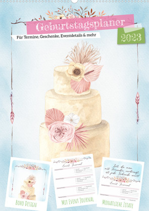 Geburtstagsplaner Boho Blau – Für Termine, Geschenke, Eventdetails & mehr (Wandkalender 2023 DIN A2 hoch) von MD-Publishing