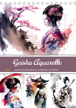 Geisha Aquarelle – Japanische Kulturdamen, Landschaft und Sakura (Tischkalender 2024 DIN A5 hoch) von Frost,  Anja