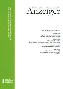 Geistes-, sozial-und kulturwissenschaftlicher Anzeiger 150. Jahrgang, Heft 1+2 2015 von Österreichische Akademie d. Wissenschaften