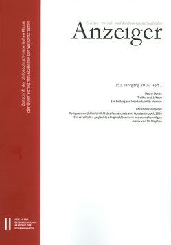 Geistes-, sozial-und kulturwissenschaftlicher Anzeiger 151. Jahrgang 2016, Heft 1 von Österreichische Akademie d. Wissenschaften