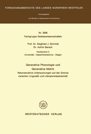 Generative Phonologie und Generative Metrik von Schmidt,  Siegfried J.