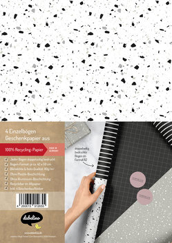 Geschenkpapier Set: Schwarz-weiß Terrazzo (grafisch, modern)