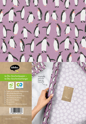Geschenkpapier Set Weihnachten: Pinguine (lila, weiß) für Kinder