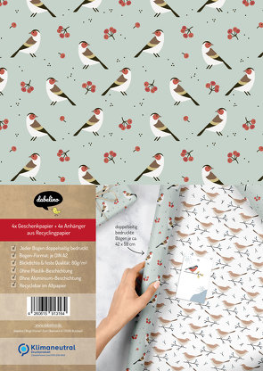 Geschenkpapier-Set Weihnachten/ Winter: Vögel mit Beeren