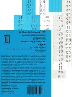 Gesetze des Freistaates Bayern / Dürckheim-Griffregister Nr. 1972 Ziegler-Tremel (2018) 125. EL von Dürckheim,  Constantin, Kammüller,  Julian, Kohlrausch,  Lena, Streufert,  Christine