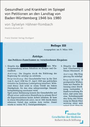 Gesundheit und Krankheit im Spiegel von Petitionen an den Landtag von Baden-Württemberg 1946 bis 1980 von Hähner-Rombach,  Sylvelyn