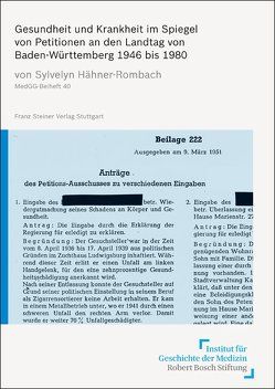 Gesundheit und Krankheit im Spiegel von Petitionen an den Landtag von Baden-Württemberg 1946 bis 1980 von Hähner-Rombach,  Sylvelyn