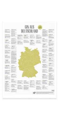 Gin Landkarte A2, Gin aus Deutschland, Gin Empfehlungen, Gin Destillerien und Brennereien als Poster / Plakat ohne Rahmen von Dennis,  König, Sebastian,  Carlsson