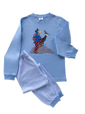 Globi Pyjama hellblau/weiss gestreift Gämse 122/128