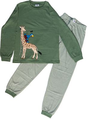 Globi Pyjama oliv/weiss gestreift Giraffe 134/140