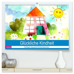 Glückliche Kindheit. Duftiger Aquarell Kinderkalender (hochwertiger Premium Wandkalender 2024 DIN A2 quer), Kunstdruck in Hochglanz von Hurley,  Rose