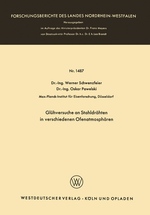 Glühversuche an Stahldrähten in verschiedenen Ofenatmosphären von Schwenzfeier,  Werner