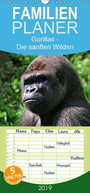 Gorillas – Die sanften Wilden – Familienplaner hoch (Wandkalender 2019 , 21 cm x 45 cm, hoch) von Hebgen,  Peter