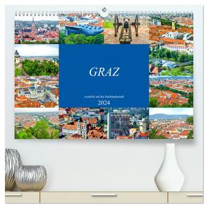 Graz – Ausblick auf die Dachlandschaft (hochwertiger Premium Wandkalender 2024 DIN A2 quer), Kunstdruck in Hochglanz von Schwarze,  Nina