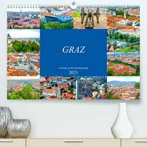 Graz – Ausblick auf die Dachlandschaft (Premium, hochwertiger DIN A2 Wandkalender 2023, Kunstdruck in Hochglanz) von Schwarze,  Nina