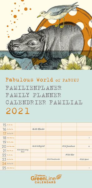 GreenLine Fabulous World of PABUKU 2021 Familienplaner – Familien-Kalender – Kinder-Kalender – 22×45
