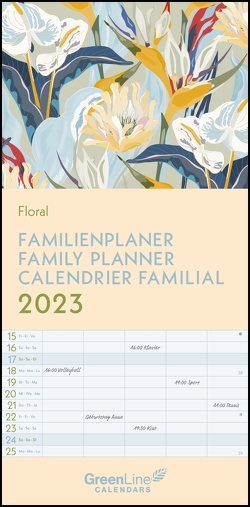 GreenLine Floral 2023 Familienplaner – Familien-Kalender – Kinder-Kalender – 22×45
