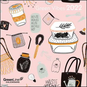 GreenLine Green Vibes 2022 – Wand-Kalender – Mini-Broschürenkalender – 17,5×17,5 – 17,5×35 geöffnet