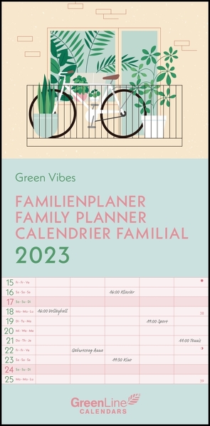 GreenLine Green Vibes 2023 Familienplaner – Familien-Kalender – Kinder-Kalender 22×45