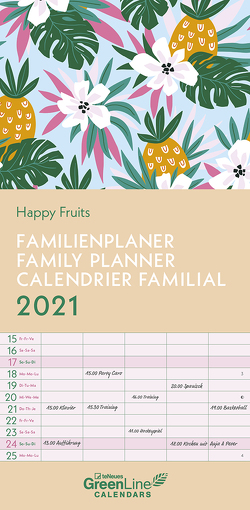 GreenLine Happy Fruits 2021 Familienplaner – Familien-Kalender – Wandkalender – 22×45