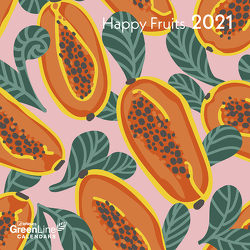 GreenLine Happy Fruits 2021 – Wand-Kalender – Mini-Broschürenkalender – 17,5×17,5 – 17,5×35 geöffnet