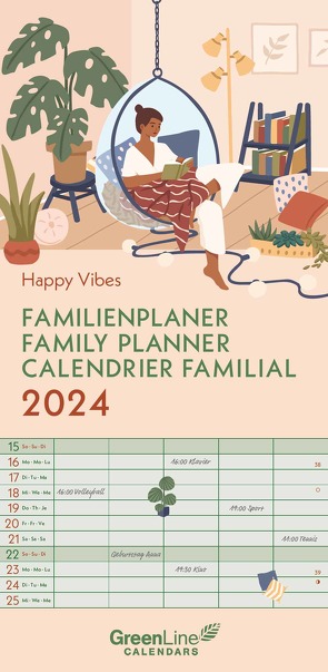 GreenLine Happy Vibes 2024 Familienplaner – Familien-Kalender – Wandkalender – 22×45