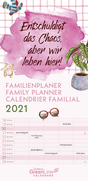 GreenLine Sprüche 2021 Familienplaner -Wandkalender – Familien-Kalender – 22×45