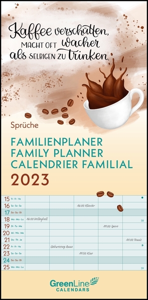 GreenLine Sprüche 2023 Familienplaner -Wandkalender – Familien-Kalender – 22×45