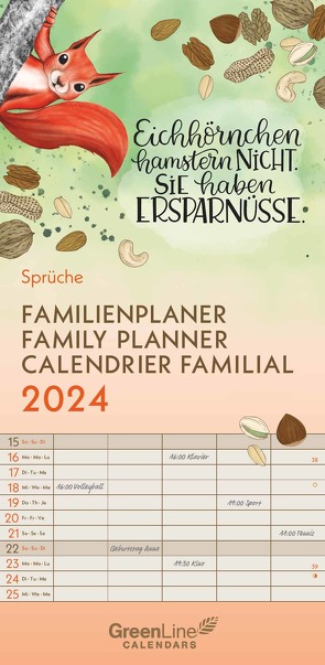GreenLine Sprüche 2024 Familienplaner -Wandkalender – Familien-Kalender – 22×45