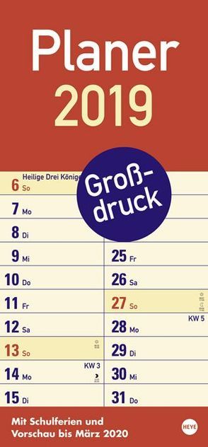 Großdruck Planer – Kalender 2019 von Heye