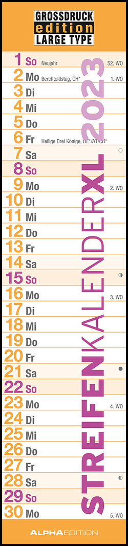 GROSSDRUCK Streifenplaner XL 2023 – Streifenkalender – Wandplaner – Küchen-Kalender – 15×64