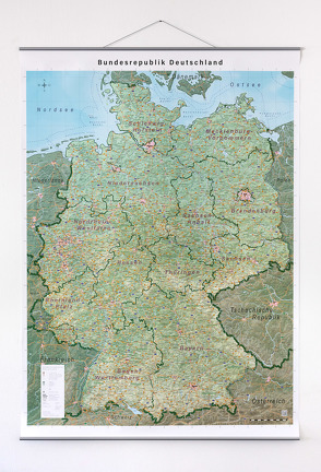 Große Deutschlandkarte, Wandkarte (140 x 100 cm), politsich, physisch