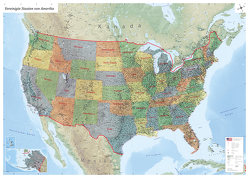 Große USA Karte mit Laminierung Vereinigte Staaten von Amerika in 140x100cm