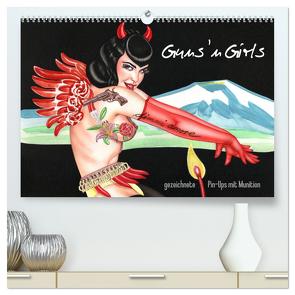 Guns `n Girls – gezeichnete Pin-Ups mit Munition (hochwertiger Premium Wandkalender 2024 DIN A2 quer), Kunstdruck in Hochglanz von Horwath,  Sara
