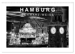Hamburg in schwarz-weiss (Wandkalender 2024 DIN A3 quer), CALVENDO Monatskalender von Photography,  Silly
