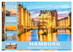 HAMBURG – Maritime Metropole (Tischkalender 2024 DIN A5 quer), CALVENDO Monatskalender von VISUAL,  Globe