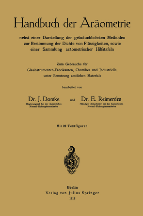 Handbuch der Aräometrie von Domke,  J., Reimerdes,  E.