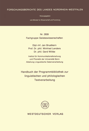 Handbuch der Programmbibliothek zur linguistischen und philologischen Textverarbeitung von Brustkern,  Jan