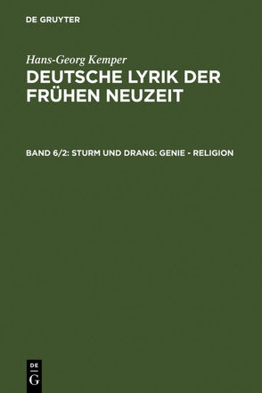 Hans-Georg Kemper: Deutsche Lyrik der frühen Neuzeit / Sturm und Drang von Kemper,  Hans-Georg