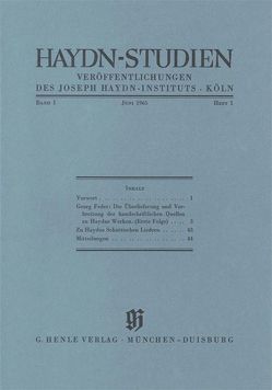 Haydn Studien. Veröffentlichungen des Joseph Haydn-Instituts Köln. Band I, Heft 1, Juni 1965 von Feder,  Georg