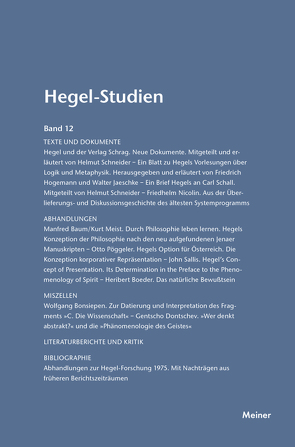 Hegel-Studien Band 12 von Nicolin,  Friedhelm, Pöggeler,  Otto