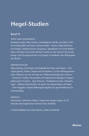Hegel-Studien Band 15 von Nicolin,  Friedhelm, Pöggeler,  Otto